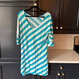 Striped dress with blue and green detail, size large